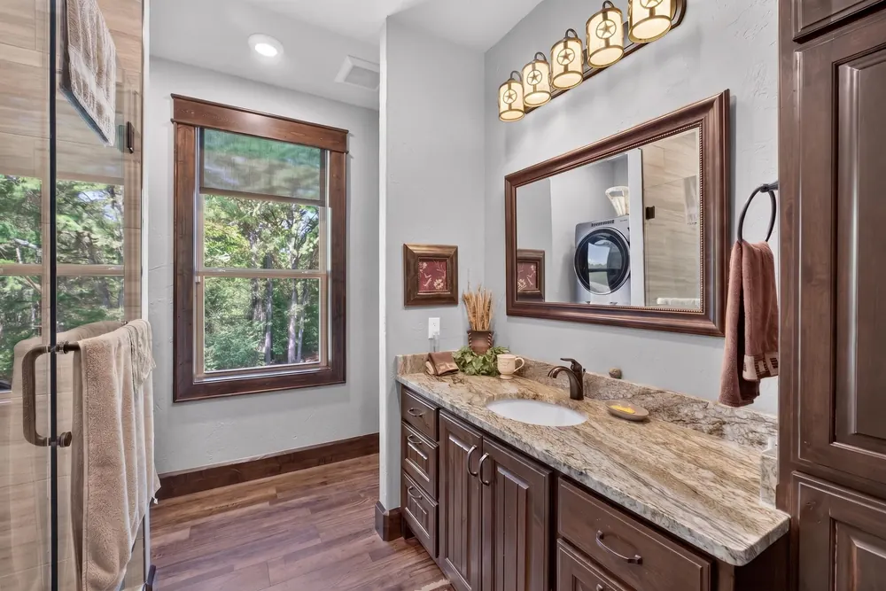 Bathroom vanity and window